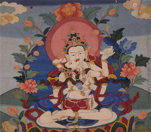 CHINESE EMBROIDERY KESI TAPESTRY OF SEATED BUDDHA