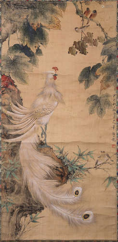 CHINESE SCROLL PAINTING OF PHOENIX AND FLOWER