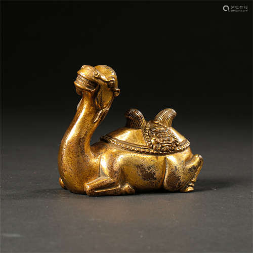 CHINESE GILT BRONZE COUCHING CAMEL INCENSE CAGE