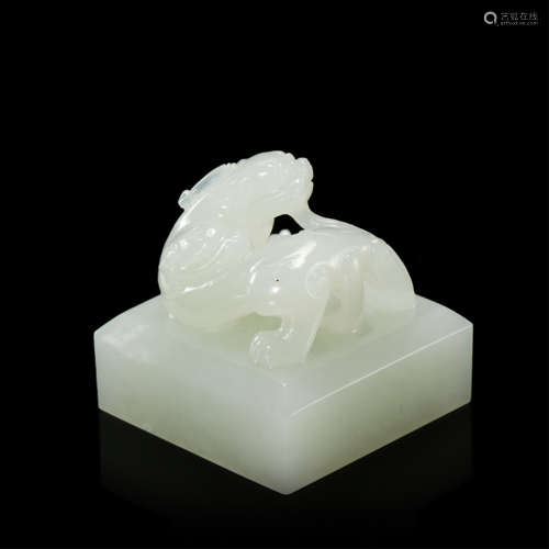 CHINESE WHITE JADE BEAST SEAL