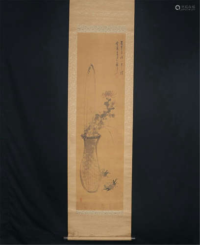 CHINESE SCROLL PAINRING OF FLOWER IN VASE