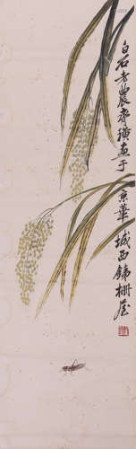 CHINESE SCROLL PAINTING OF INSECT AND FLOWER