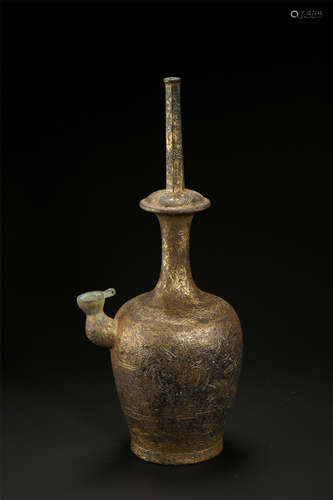 CHINESE GILT BRONZE KETTLE TANG DYNASTY