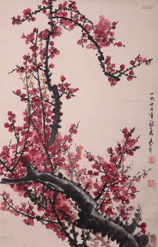 CHINESE SCROLL PAINTING OF PLAM BLOSSOMMINGS