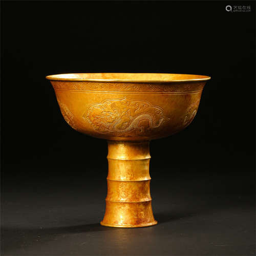 CHINESE PURE GOLD DRAGON STEM CUP LIAO DYNASTY