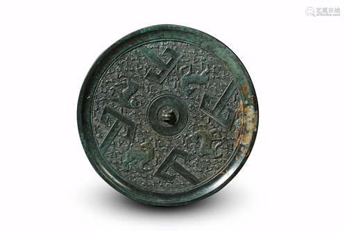 CHINESE BRONZE ROUND MIRROR WARRING PERIOD