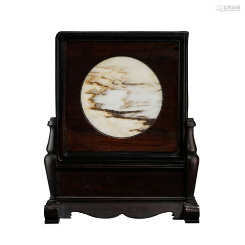 CHINESE MARBLE PLAQUE ROSEWOOD TABLE SCREEN