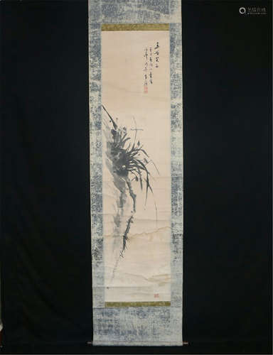 CHINESE SCROLL PAINTING OF ORCHID AND ROCK