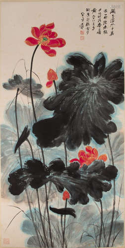 CHINESE SCROLL PAINTING OF LOTUS