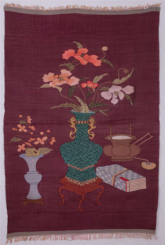 CHINESE EMBROIDERY KESI TAPESTRY OF FLOWER IN VASE