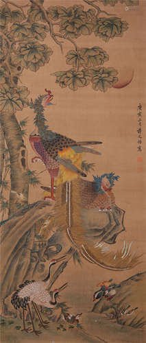 CHINESE SCROLL PAINTING OF PHOENIX AND FLOWER