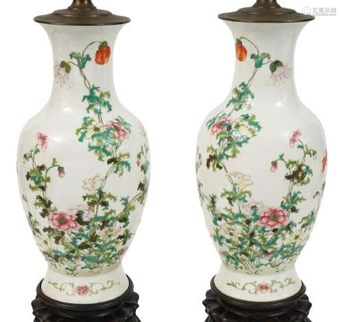 Pair Chinese Porcelain Tall Table Lamps