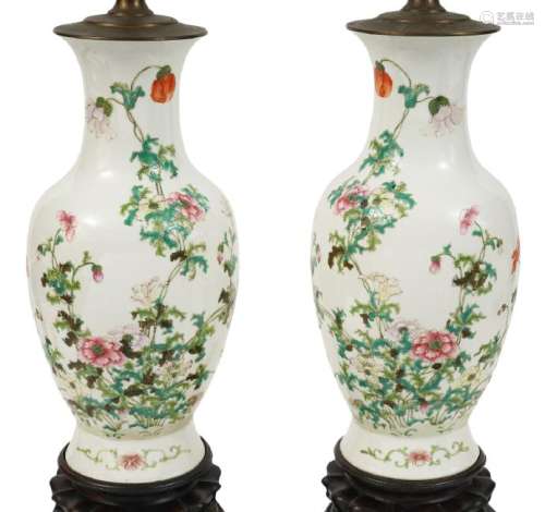 Pair Chinese Porcelain Tall Table Lamps
