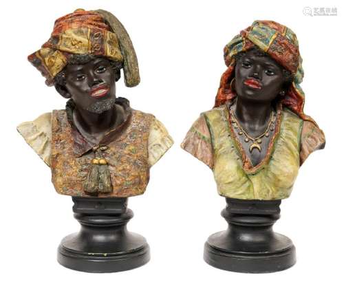 Two 19th C. Terracotta Blackamoor Busts