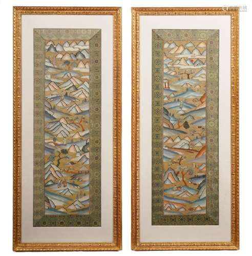 Pair of Chinese Silk Kesi Tapestries