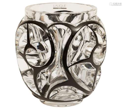 Lalique Crystal 'Tourbillons' Black Vase