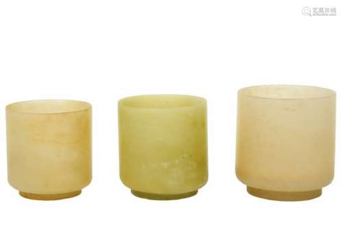 3 Nephrite Jade Chinese Cups