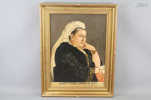 A Portrait of Her Majesty Queen Victoria, entitled 'Queen Victoria Empress of India', inscribed lower middle drawn by Pattyala, approx 44w x 60 h cms, the canvas has been stabilized and re-lined