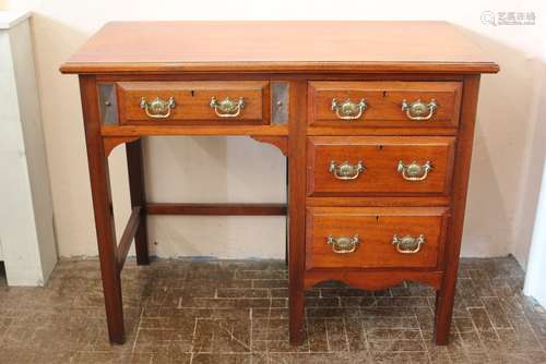 A Lady's Edwardian Mahogany Writing Desk; the desk having four drawers, straight legs and stretchers, approx 100w x 50d x 80 h cms