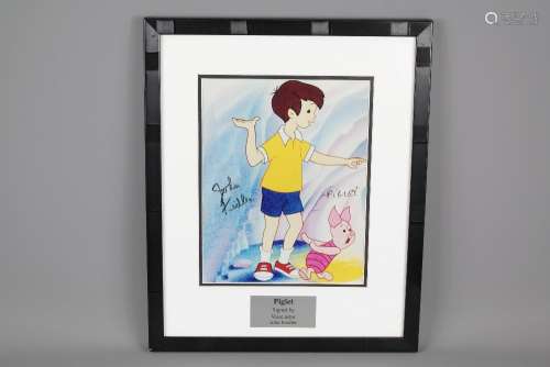 A Signed Winnie the Pooh Poster, signed by the voice of Piglet actor John Fiedler, framed and glazed together with two Nursery watercolours entitled 'Red Riding Hood' and 'Princess and the Pea', framed and glazed