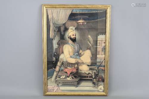 A Vintage Print of the Sikh Guru Gobindsingh, understood to be the last Living Sikh Guru', approx 55 x 38 cms