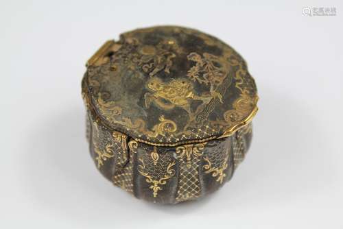 An Early 19th Century Continental Tortoiseshell and Gold Trinket Box, the lid depicting classical figures