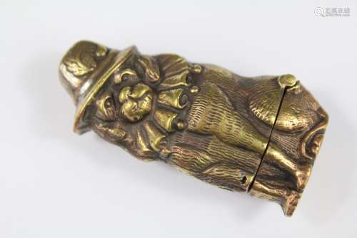 A Brass Vesta Case; the case in the form of a dog wearing a bonnet, approx 5