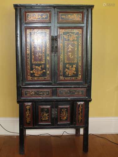 A Large Chinese Marriage Cupboard, hand painted in the Chinoiserie style, approx 95 w x 195 h x 60 d cms