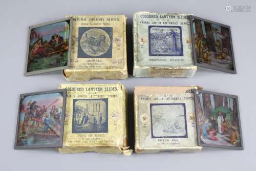 A Quantity of Primus Coloured Lantern Slides, including Robinson Crusoe, Puss in Boots, Animals and Peter Pan