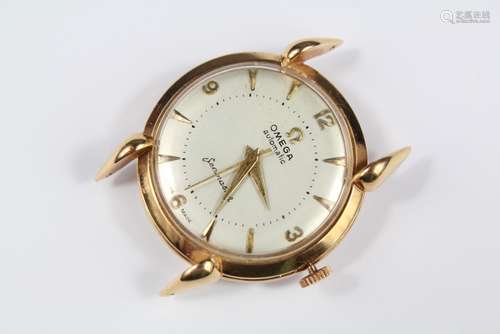 A Gentleman's Omega Seamaster 18ct Gold Automatic Watch; the watch having a white with baton and numeric dial at every quarter, with a sweep second hand, no strap, box or papers