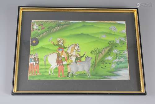 A 20th Century Indian Falcon-Hunting Scene, approx 29w x 18