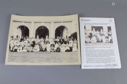 A Late Victorian Photograph of a Group Portrait featuring Krishnaraja Wadiyar IV (Maharajah of Mysore), with his tutor and guardian Sir Stuart Mitford Fraser and Officials from Bangalore and Mysore, approx 39 x 28 cms