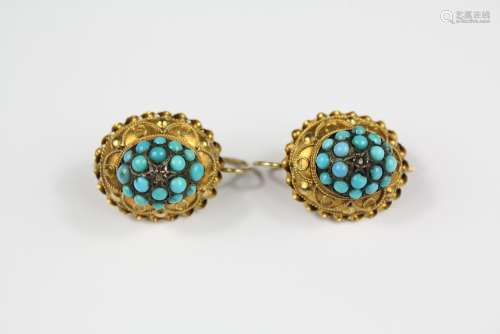 A Pair of Antique 15ct Gold and Turquoise Earrings