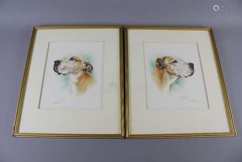 Two Charming Watercolour Dog Portraits, the first entitled Henry dated 1979 and the second entitled Madam dated 1979, both signed Sewing, framed and glazed, approx 23 x 28 cms