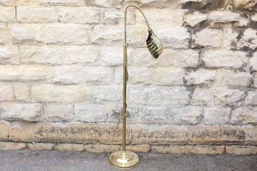 A Brass Telescopic Reading Light, with scallop shade, approx 140 cms