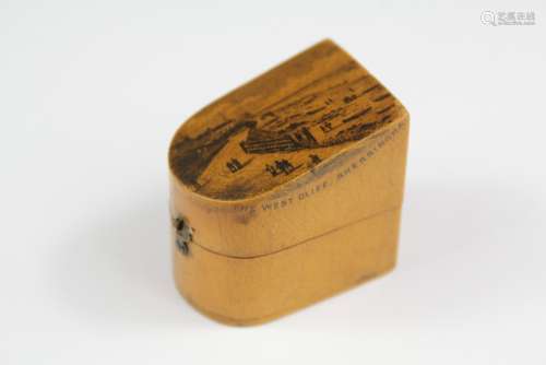 Antique Treen-ware Thimble Box; the box depicting Westcliff, Sherringham, approx 4