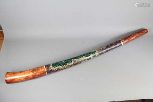 An Australian Didgeridoo; the didgeridoo hand-painted with traditional design lizard, approx 130 cms