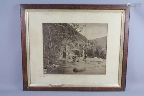 A Large Black and White Photograph of a Freemason Brotherhood, posed casually in a natural setting, framed and glazed