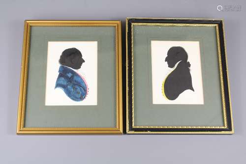 Antique Silhouettes of Georgian Gentlemen; painted in black with some colour