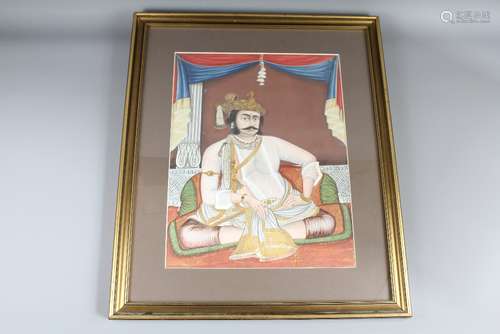 An Anglo-Indian Portrait, depicting a Maharajah, watercolour, heightened with silver gilt, framed, mounted and glazed, approx 37 w x 49 h cms