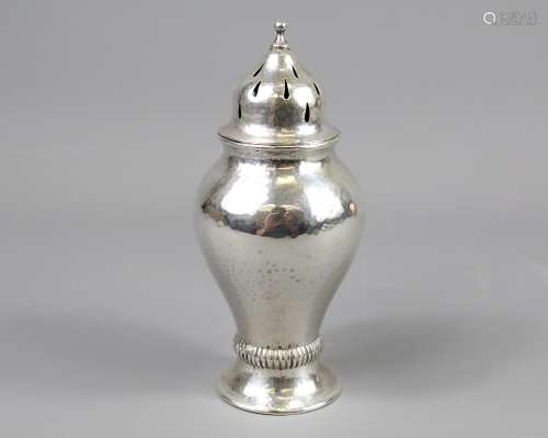 An Early 20th Century Swedish Hammered Silver Silver Sugar Shaker; the shaker with stamps for Stockholm, mm Karl Anderson dated 1923, approx 17 cms h, approx 111 gms