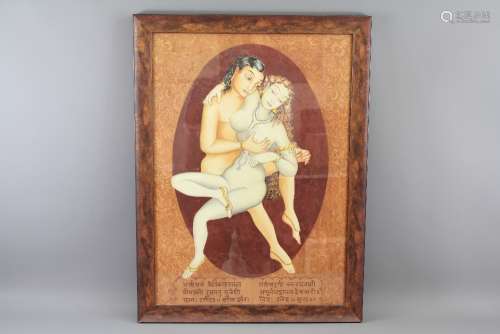 A 20th Century Indian Watercolour, depicting 'Young Lovers', approx 50w x 70h cms