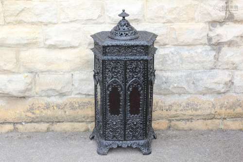 A Late Victorian Cast Iron Conservatory Heater, approx 92 h x 44 w x 32 d, nr 257348, with interior heater brass lamp by Veritas Germany, approx 23 cms h
