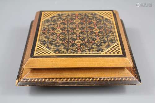 A Tonbridge-ware Jewellery Box; the box of two-tiered design on tapered feet, approx 18 w x 18