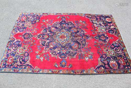 An Antique Zanjan Red/Blue Carpet (69)