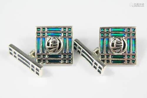 A Pair of Silver and Enamel Art-Nouveau style Cufflinks