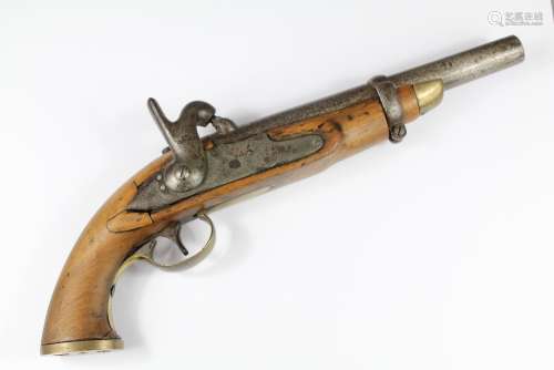 An Antique Percussion Pistol; the pistol being an early 19th Century model with walnut stock, with some unreadable stamps