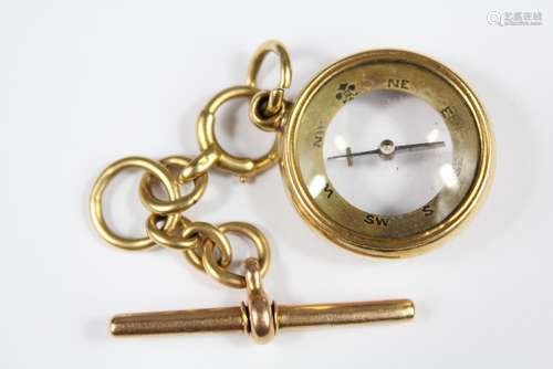 A 18ct Gold Encased Compass and Fob, nr 3221 suspended from an 18 ct gold fob chain, approx 18 gms total