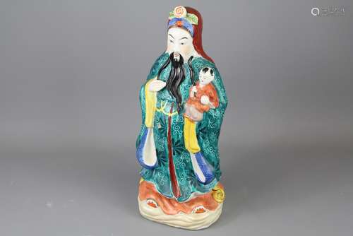 A Chinese Porcelain Temple Figure, hand painted in poly-chrome, approx 39 cms h