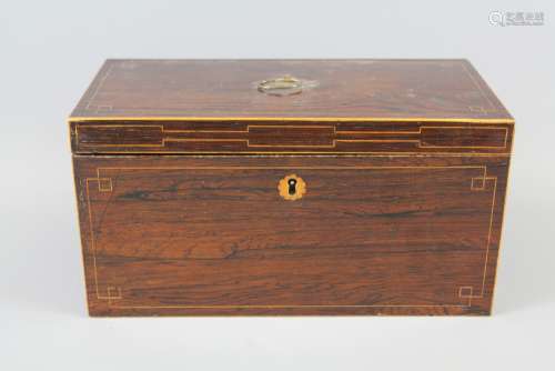 Antique Rosewood Box, probably formerly a tea caddy, with box stringing, approx 30w x 16 x 15 cms